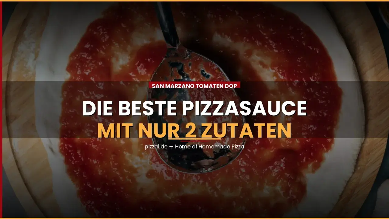 San Marzano Tomaten DOP: Die beste Pizzasauce mit nur 2 Zutaten wird auf einem Pizzaboden verteilt.