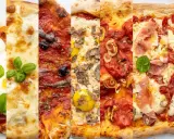 Sechs köstliche Pizza-Kombinationen: Margherita, Sardellen, Trüffel, Tomaten, Prosciutto und getrocknete Tomaten.