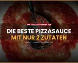 San Marzano Tomaten DOP: Die beste Pizzasauce mit nur 2 Zutaten wird auf einem Pizzaboden verteilt.