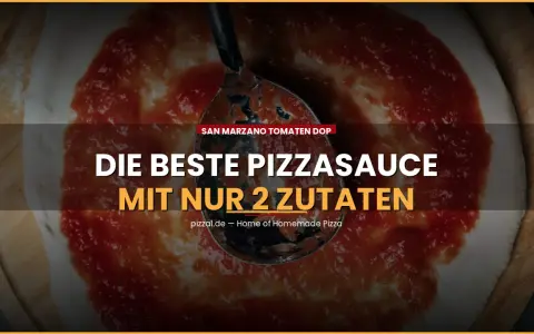 San Marzano Tomaten DOP: Die beste Pizzasauce mit nur 2 Zutaten wird auf einem Pizzaboden verteilt.