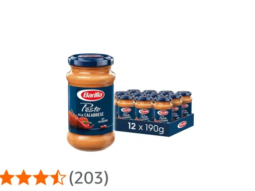 Barilla Pesto alla Calabrese mit Peperoni, ein Glas und eine Packung mit 12 Gläsern.