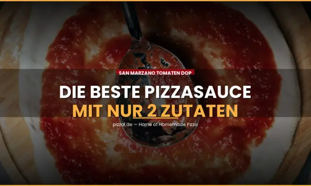 San Marzano Tomaten DOP: Die beste Pizzasauce mit nur 2 Zutaten wird auf einem Pizzaboden verteilt.